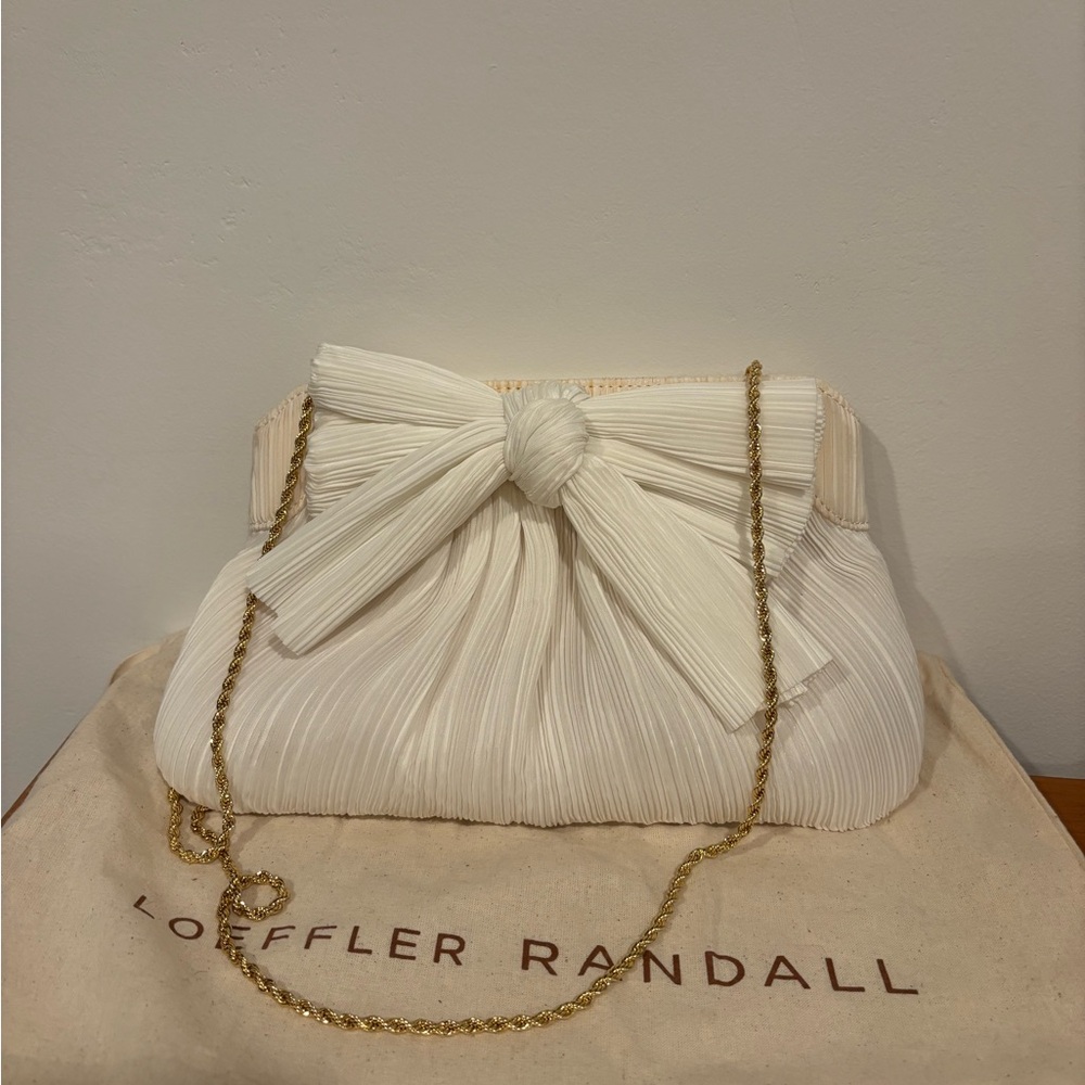 Loeffler Randall Cream Pleated Clutch with Gold Chain